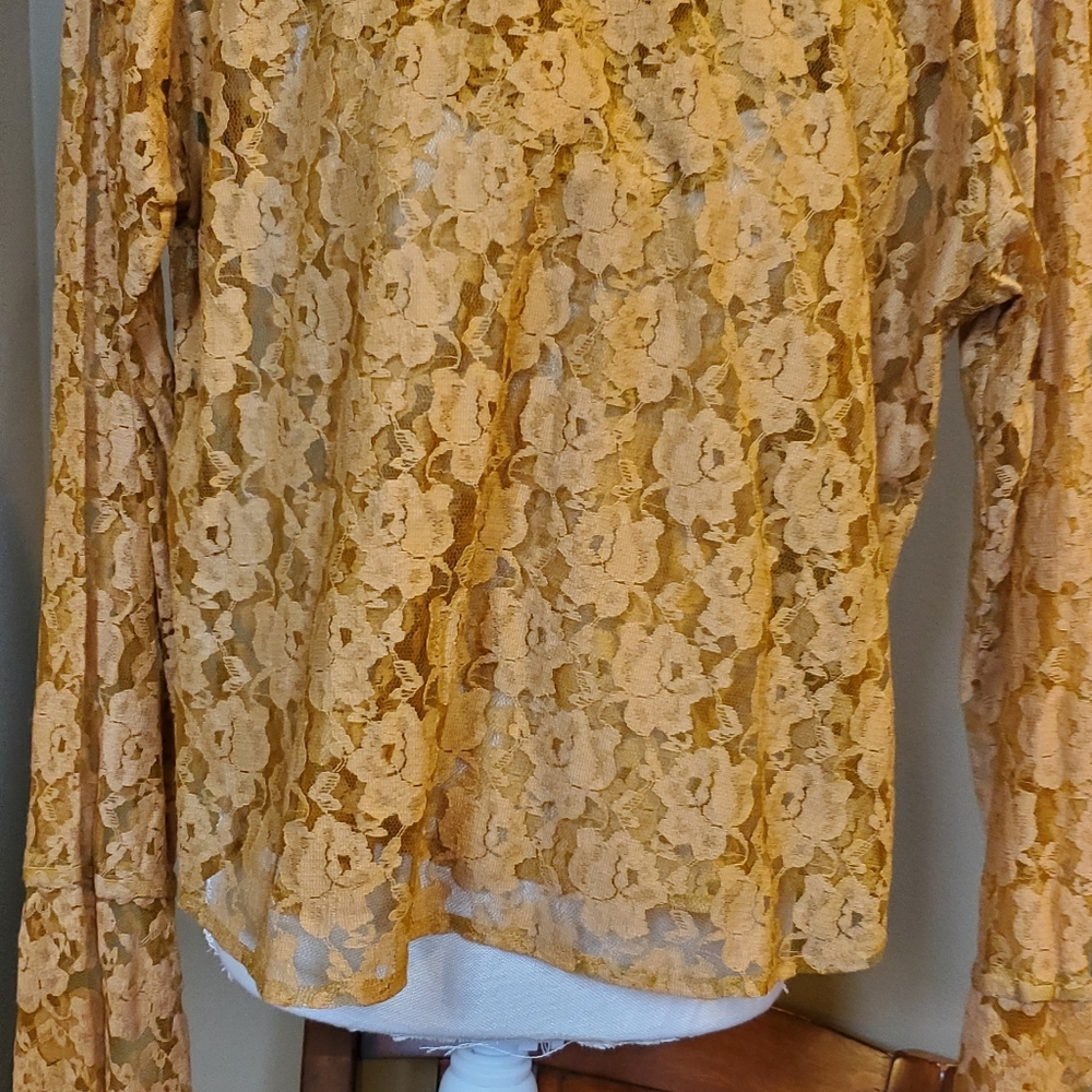 Mustard Color Lacy Sheer Top